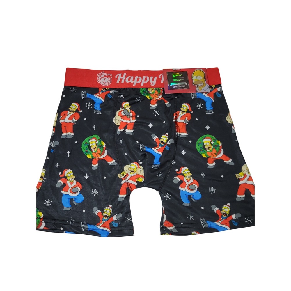The Simpsons Christmas Boxer Briefs Men Medium Homer Santa Happy Boxer NEW Black
